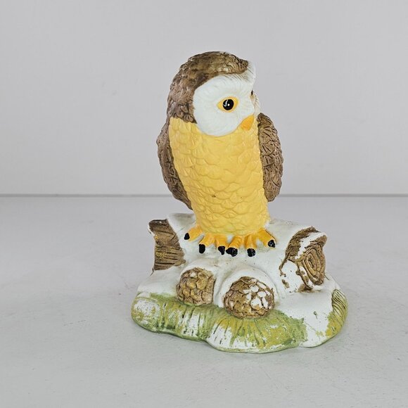 Vintage Owl Perched On Snowy Log Figurine Ceramic - Picture 2 of 6